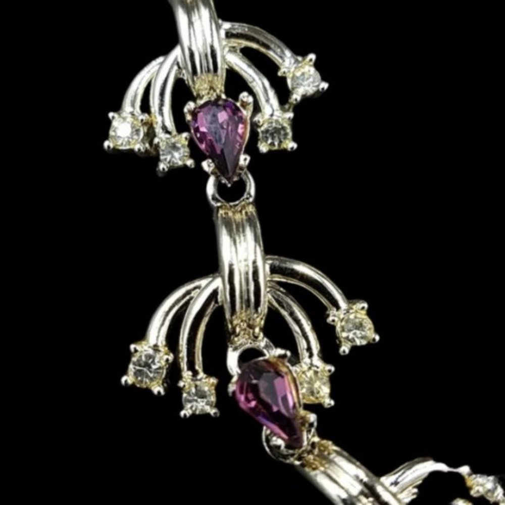 Rare Vintage Duane Purple Rhinestone Necklace Earring Set - Picture 5 of 14
